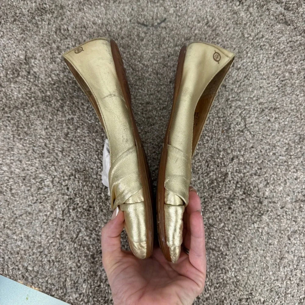 Born Gold Metallic Leather Knotted Ballet Flats Womens 8.5 Fairy Regency Slip On